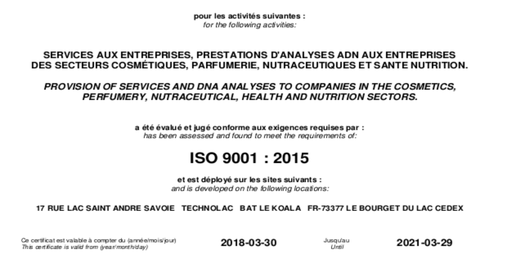 Certificat Iso 9001
